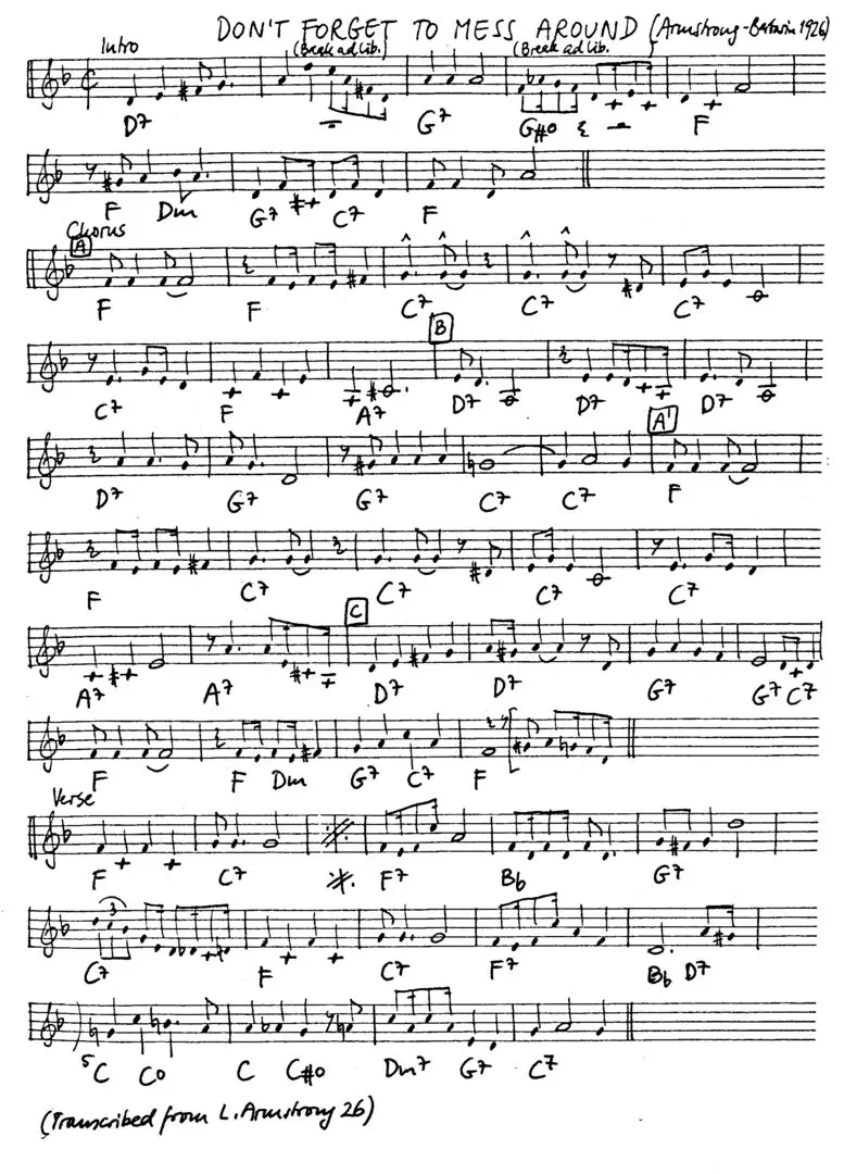 don't forget to mess around free jazz leadsheet - Courtesy of the Jungle Jazz Band